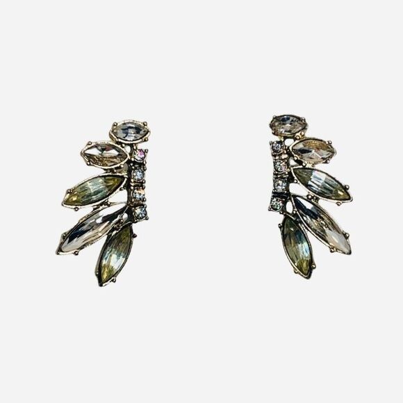 Vintage Women’s Faceted Crystal Silver Tone Formal Climber Pierced Earrings 1” - Picture 3 of 9